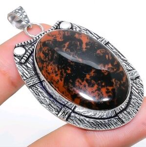 Mahogany Obsidian Gemstone 925 Sterling Silver Handmade Pendant Necklace